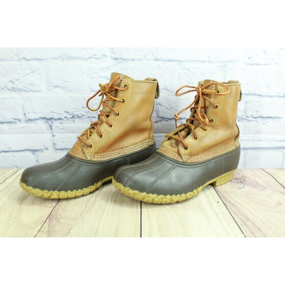 LL Bean Round Toe Brown Leather Waterproof Rain Snow Duck Boots Unlined Size 7 M - Picture 2 of 9